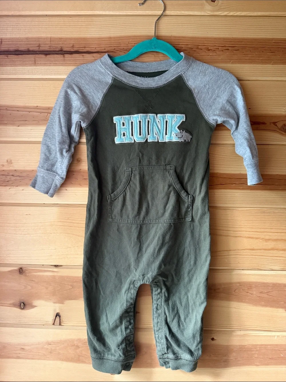 Carter's Olive Green Romper with Heather Gray Trim